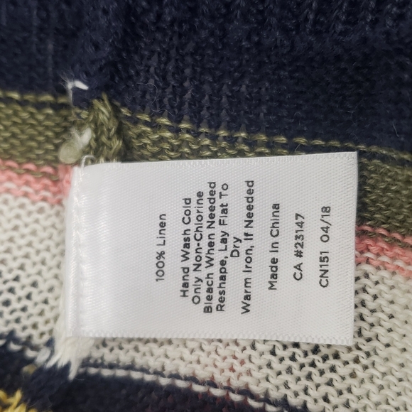 Talbots woman 100% linen blue pink cream striped sweater vback Size X (12W) - Picture 5 of 7